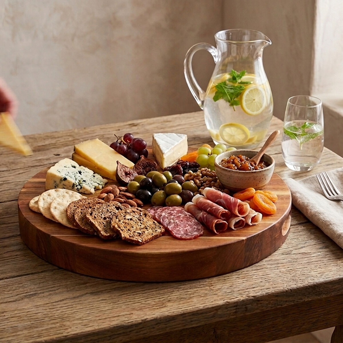 Orsina Kora Round Acacia Wood Chopping and Serving Board with Handles