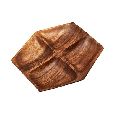 Orsina Kora Acacia Wood 4-Section Serving Dish | Hexagonal Snack Platter