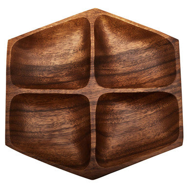 Orsina Kora Acacia Wood 4-Section Serving Dish | Hexagonal Snack Platter