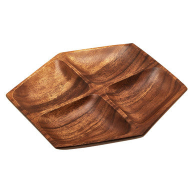Orsina Kora Acacia Wood 4-Section Serving Dish | Hexagonal Snack Platter