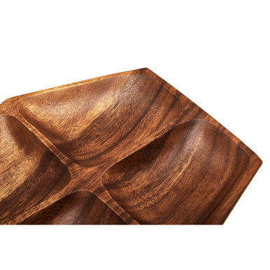 Orsina Kora Acacia Wood 4-Section Serving Dish | Hexagonal Snack Platter