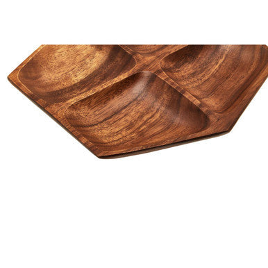 Orsina Kora Acacia Wood 4-Section Serving Dish | Hexagonal Snack Platter