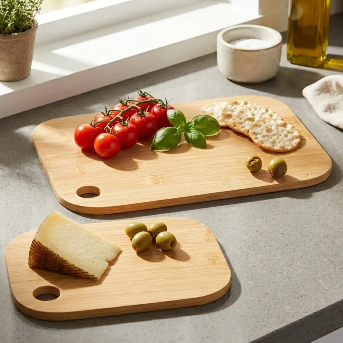 Orsina Dahra Bamboo Cutting and Serving Boards with Handles, Set of 2