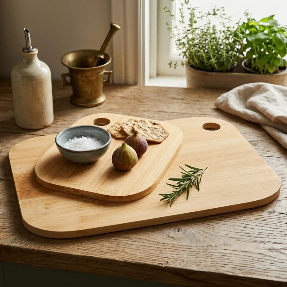 Orsina Dahra Bamboo Cutting and Serving Boards with Handles, Set of 2