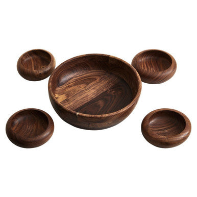 Orsina Rosi 5-Piece Sheesham Wood Salad Bowl Set – Natural Grain