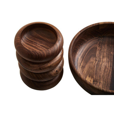 Orsina Rosi 5-Piece Sheesham Wood Salad Bowl Set – Natural Grain