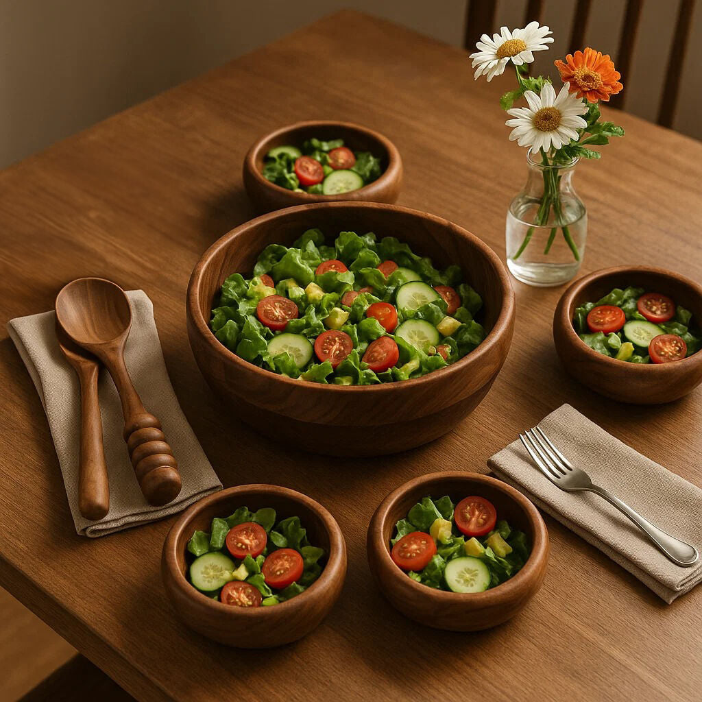 Orsina Rosi 5-Piece Sheesham Wood Salad Bowl Set – Natural Grain
