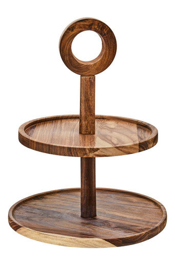 Orsina Kora Sheesham Wood Two-Tier Cake Stand | Round Serving Tray