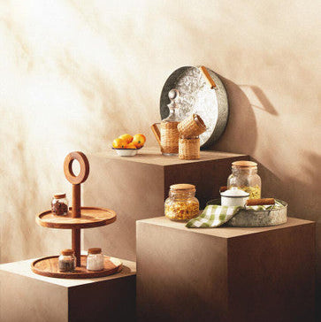 Orsina Kora Sheesham Wood Two-Tier Cake Stand | Round Serving Tray