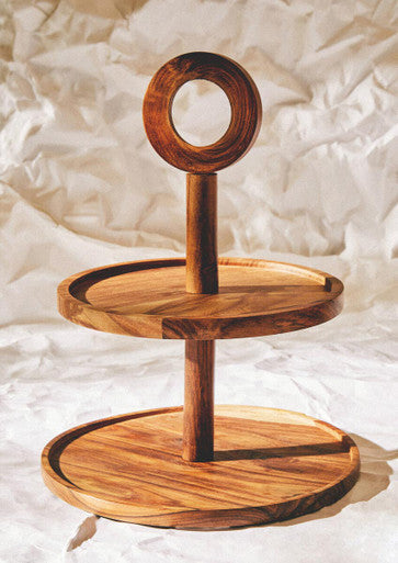 Orsina Kora Sheesham Wood Two-Tier Cake Stand | Round Serving Tray