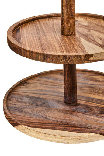 Orsina Kora Sheesham Wood Two-Tier Cake Stand | Round Serving Tray