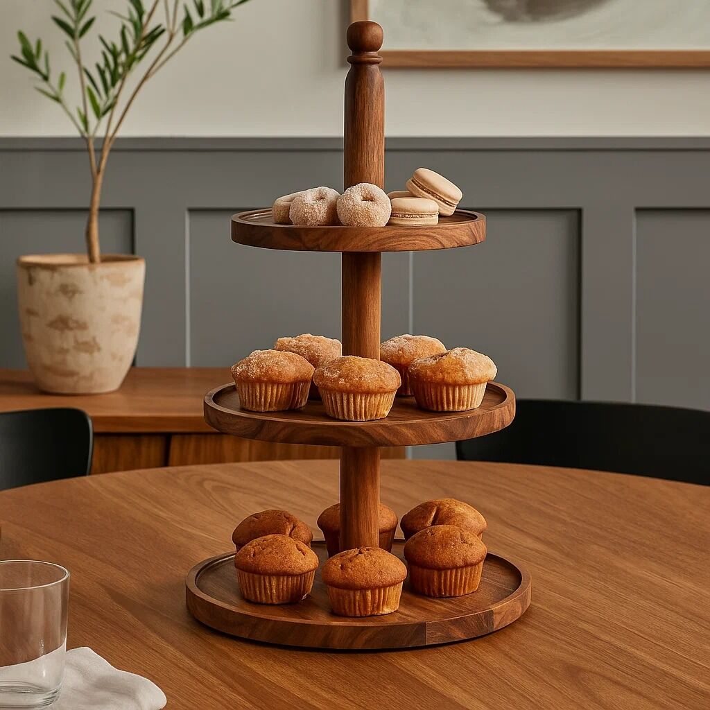 Orsina Kora Sheesham Wood 3-Tier Cake Stand – Natural Tiered Server