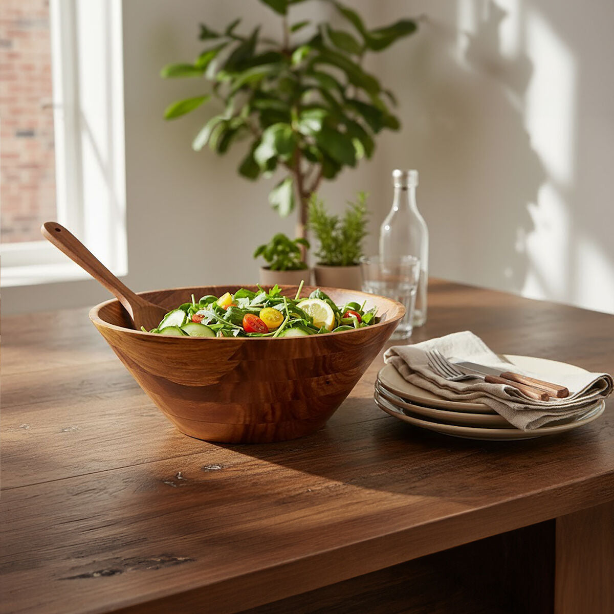 Orsina Rosi Large Round Sheesham Wood Tapered Salad Serving Bowl