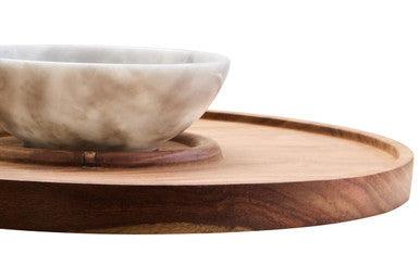 Orsina Kora Acacia Wood and White Marble Chip and Dip Serving Platter