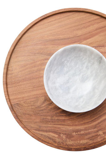 Orsina Kora Acacia Wood and White Marble Chip and Dip Serving Platter