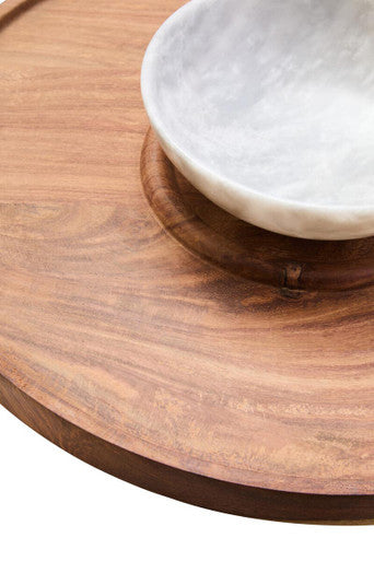 Orsina Kora Acacia Wood and White Marble Chip and Dip Serving Platter