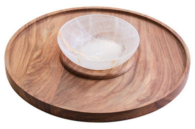 Orsina Kora Acacia Wood and Onyx Chip and Dip Serving Platter