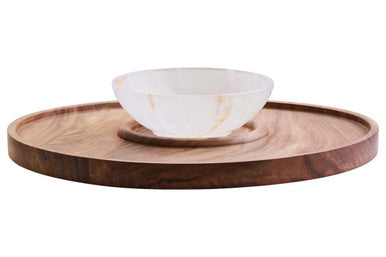 Orsina Kora Acacia Wood and Onyx Chip and Dip Serving Platter