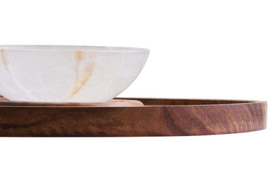 Orsina Kora Acacia Wood and Onyx Chip and Dip Serving Platter