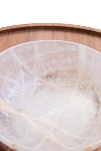 Orsina Kora Acacia Wood and Onyx Chip and Dip Serving Platter