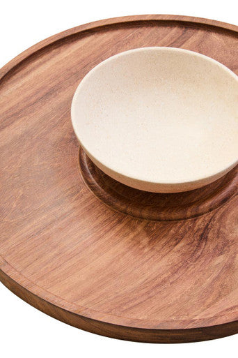 Orsina Kora Acacia Wood and Cream Marble Chip and Dip Platter