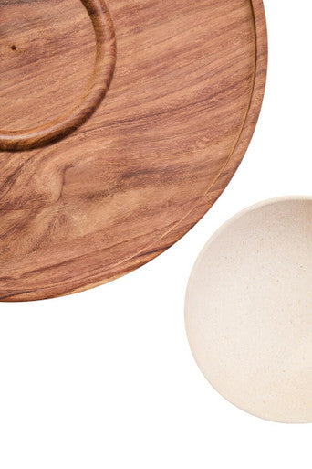 Orsina Kora Acacia Wood and Cream Marble Chip and Dip Platter
