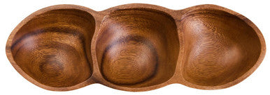 Orsina Kora Acacia Wood 3-Section Antipasti Dish | Modern Serving Tray
