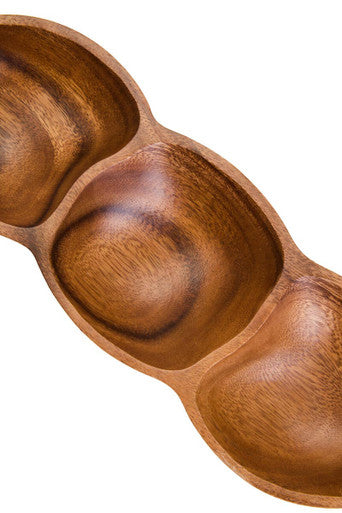 Orsina Kora Acacia Wood 3-Section Antipasti Dish | Modern Serving Tray