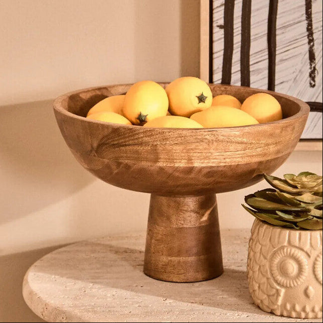 Orsina Kara Mango Wood Pedestal Fruit Bowl – Luxury Serving Centerpiece