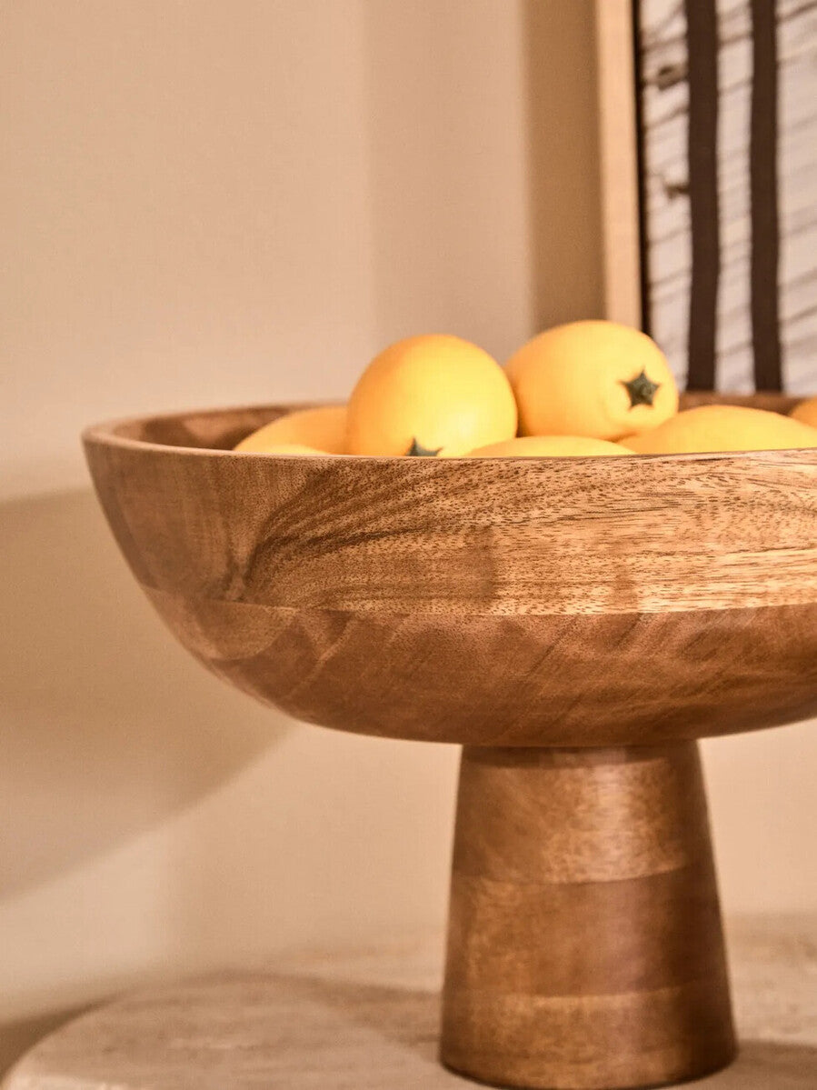 Orsina Kara Mango Wood Pedestal Fruit Bowl – Luxury Serving Centerpiece