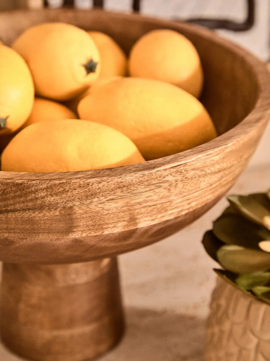 Orsina Kara Mango Wood Pedestal Fruit Bowl – Luxury Serving Centerpiece