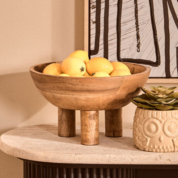 Orsina Kara Mango Wood Footed Fruit Bowl – Elevated Serving Bowl