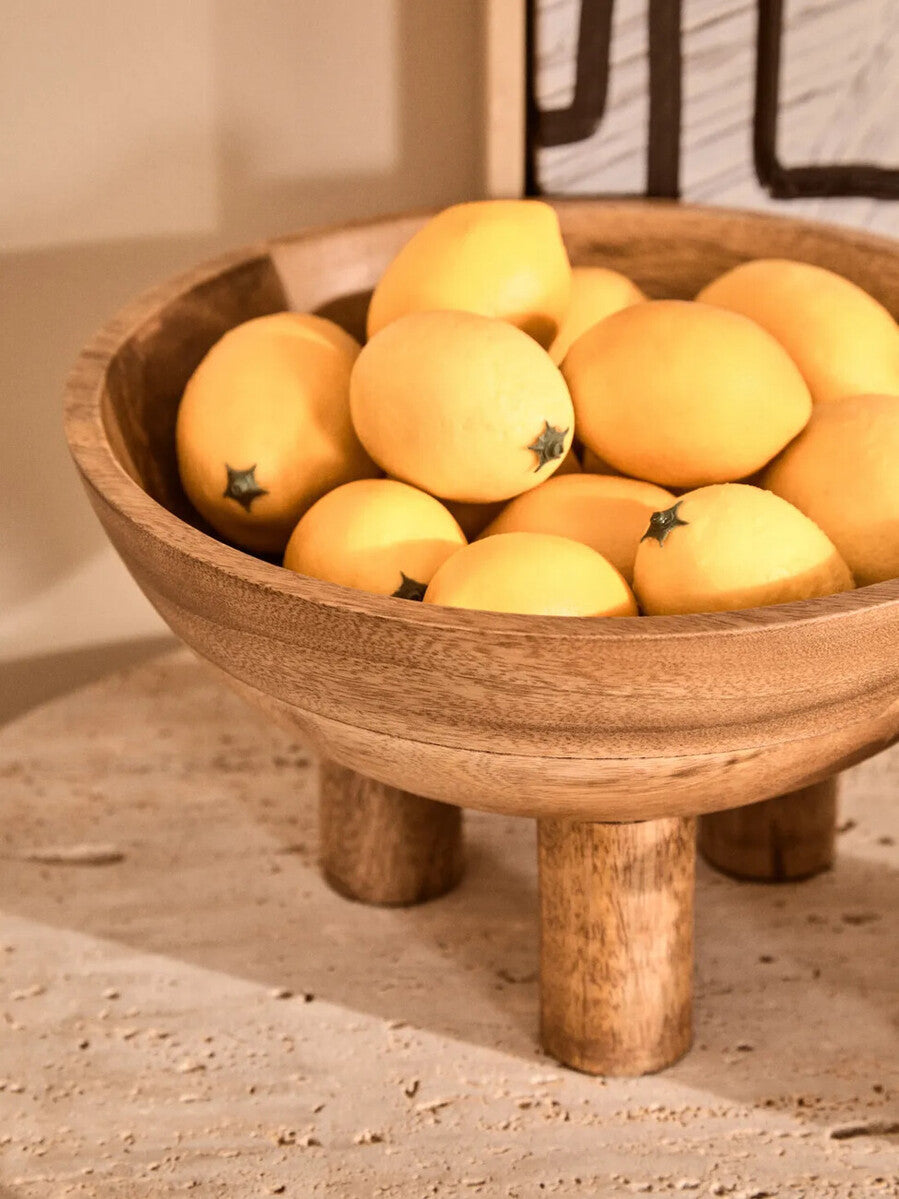 Orsina Kara Mango Wood Footed Fruit Bowl – Elevated Serving Bowl