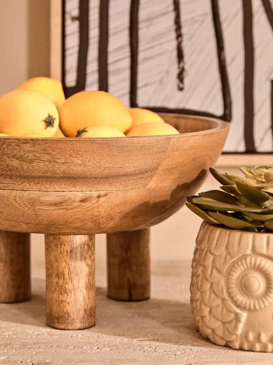 Orsina Kara Mango Wood Footed Fruit Bowl – Elevated Serving Bowl