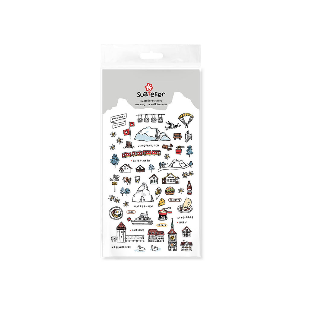 Suatelier A Walk in Swiss Decorative Stickers for Journaling - 1 Sheet