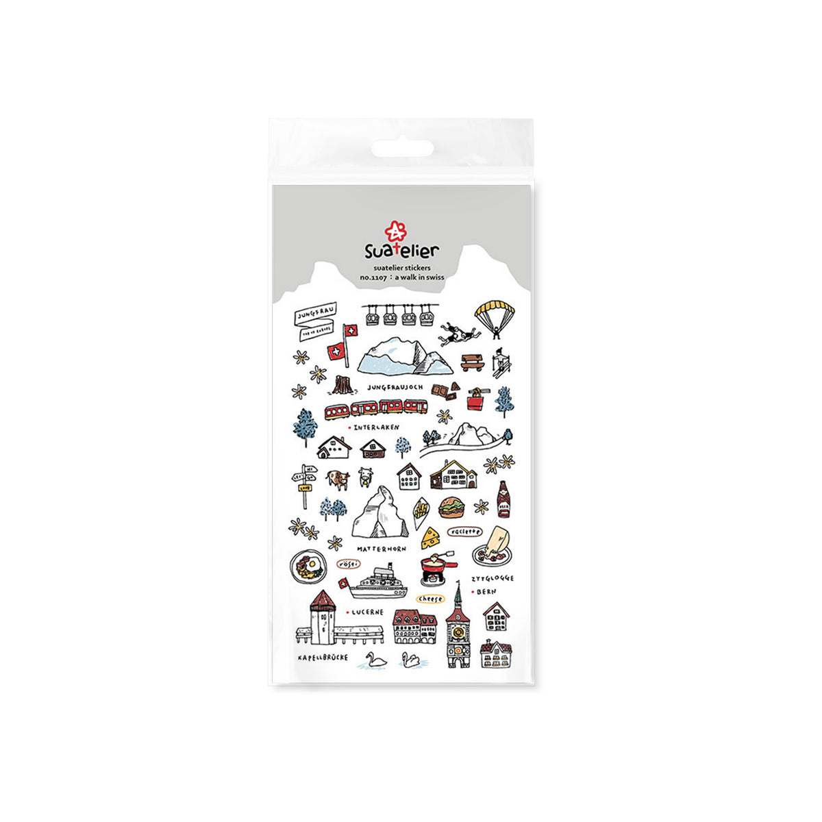 Suatelier A Walk in Swiss Decorative Stickers for Journaling - 1 Sheet