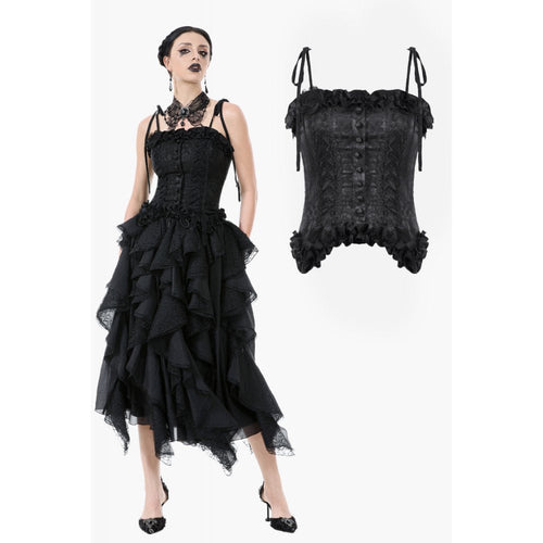Dark in Love Selene Black Floral Jacquard Ruffled Corset Top