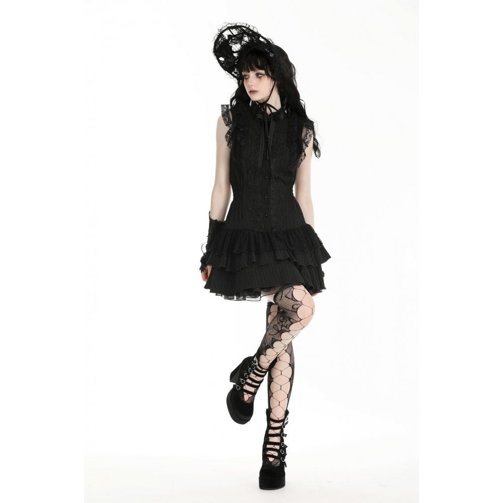 Dark in Love Diya Black Tiered Goth Dress – Sleeveless Lace Victorian