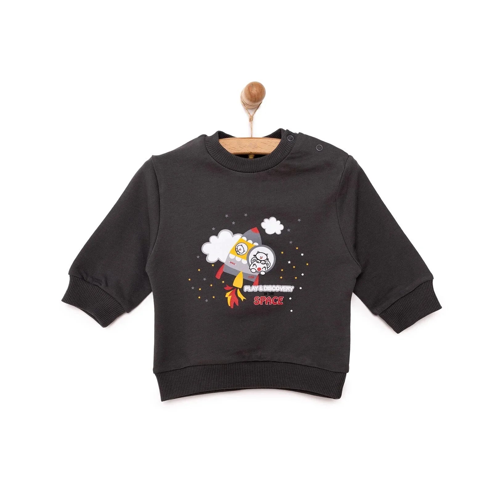 HelloBaby Basic Low Raised Lion Printed Sweatshirt - Dark Grey