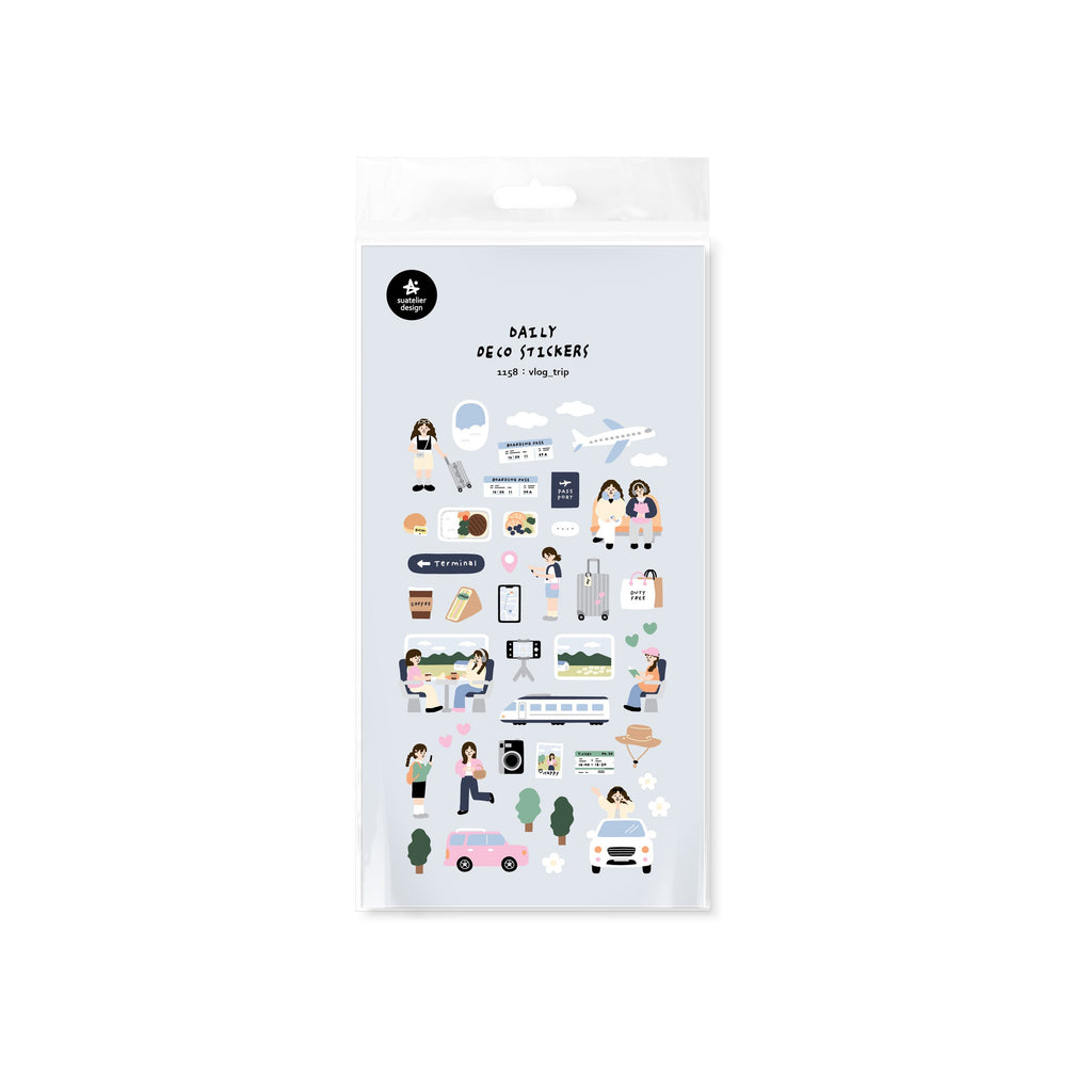 Suatelier Vlog Trip Travel Sticker Sheet for Journaling and Scrapbooks