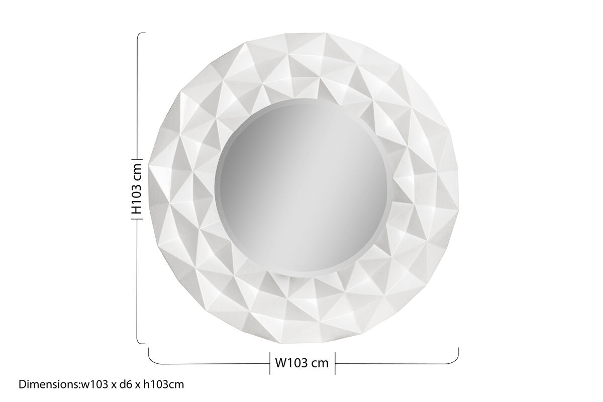 Orsina Stockholm Round Wall Mirror – White High Gloss 3D Sculpted Design