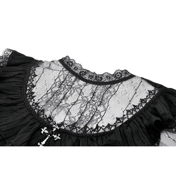 Dark in Love Black Lace Silhouette Gothic Dress with Cross Charm