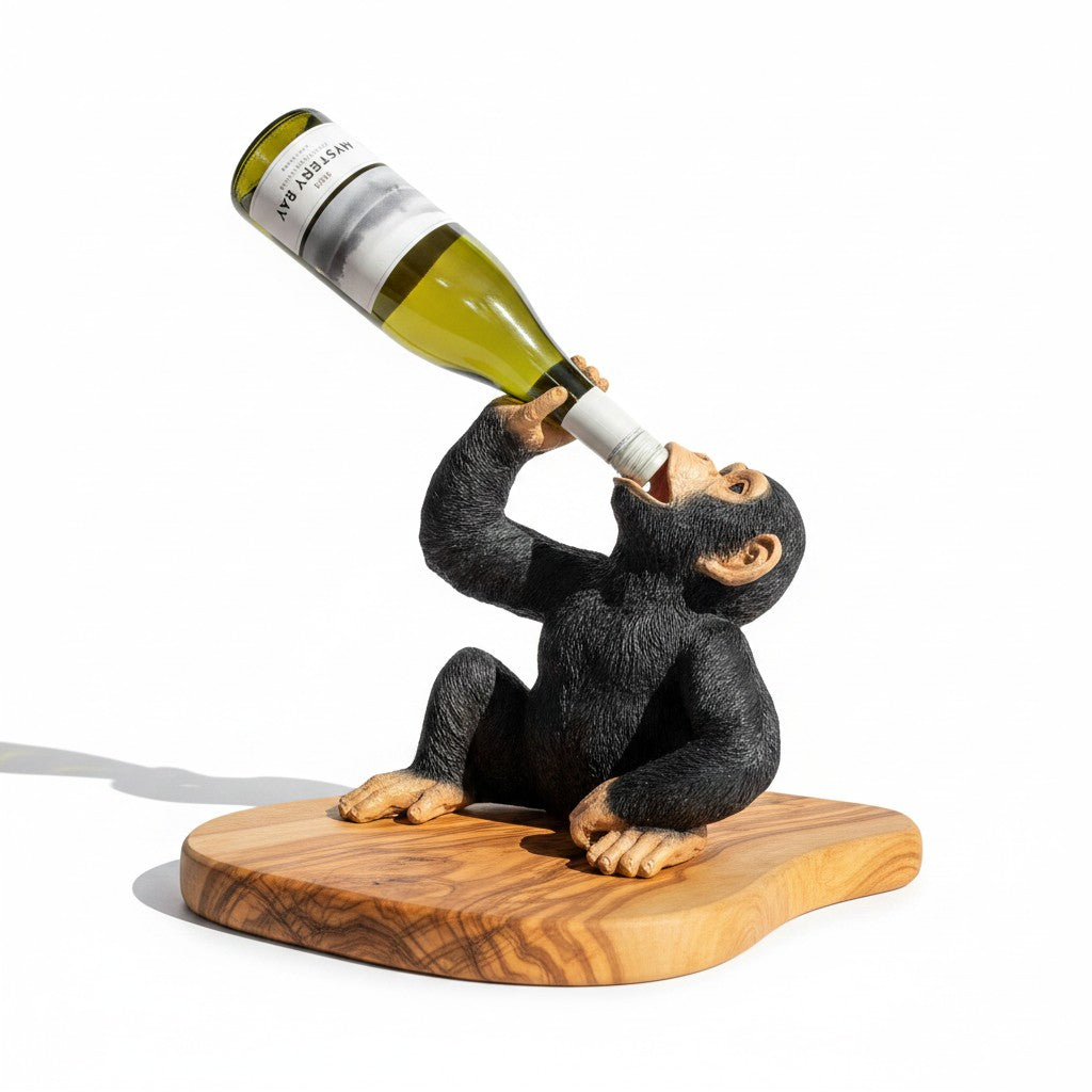 Monkey Bottle Holder Olive Wood Base