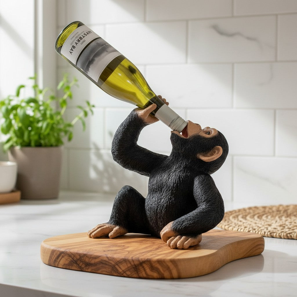 Monkey Bottle Holder Olive Wood Base