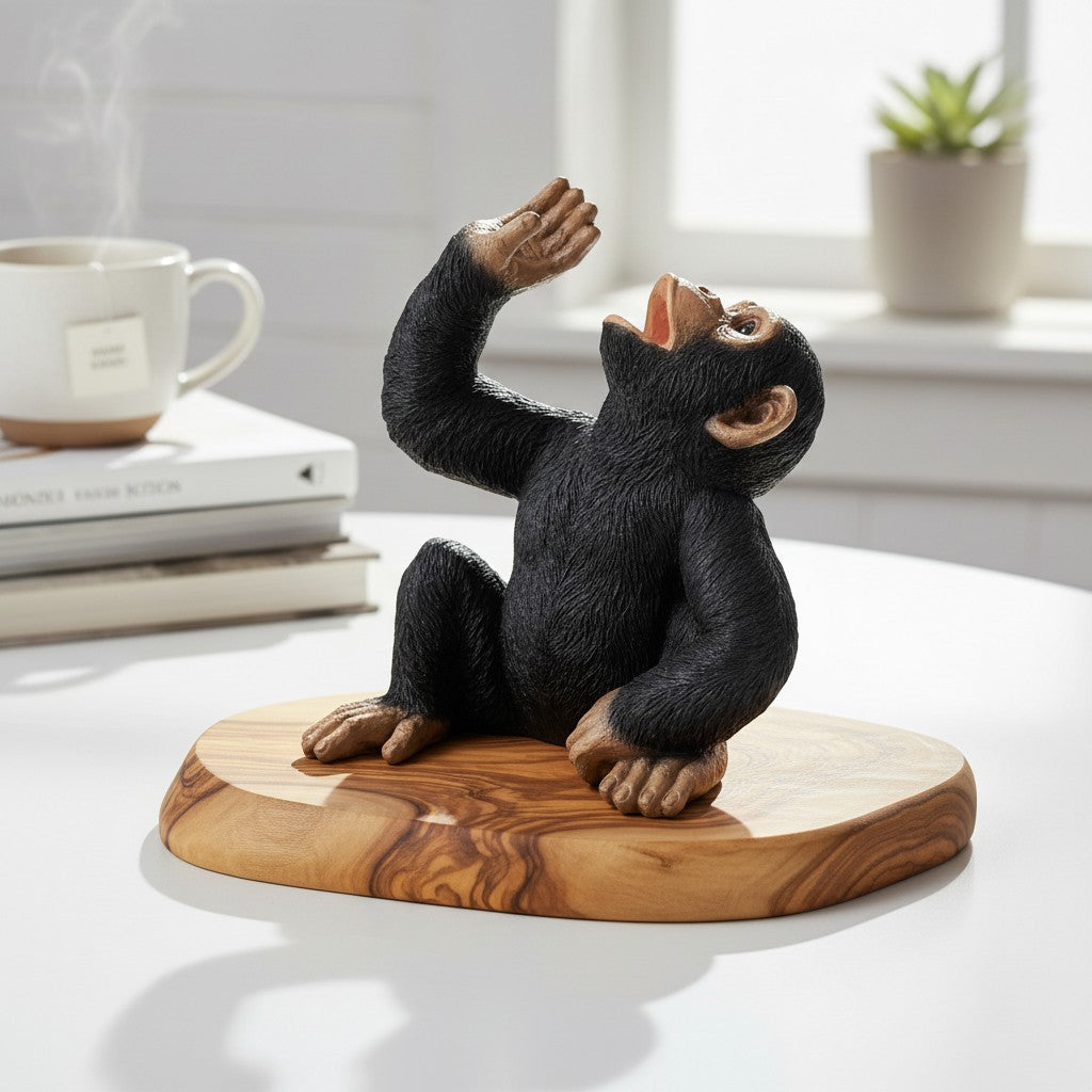 Black Up Yours Monkey Wine Bottle Holder with heart shape olive wood board