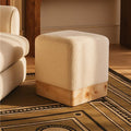 Orsina Mota Square Stool – Cream Boucle and Burl Wood Accent Ottoman