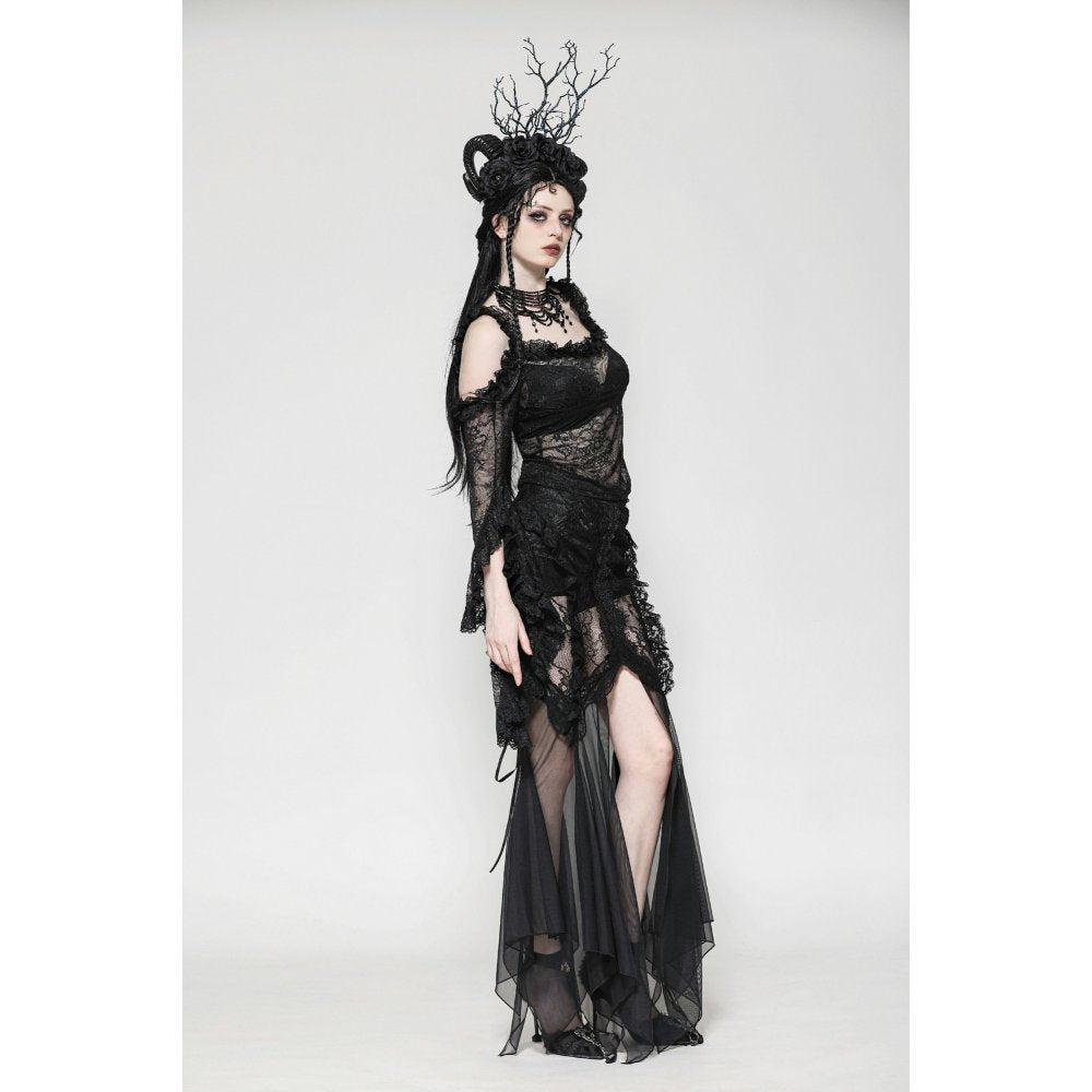 Dark in Love Nevaeh Gothic Lace and Mesh Mermaid Skirt – Black Embroidery