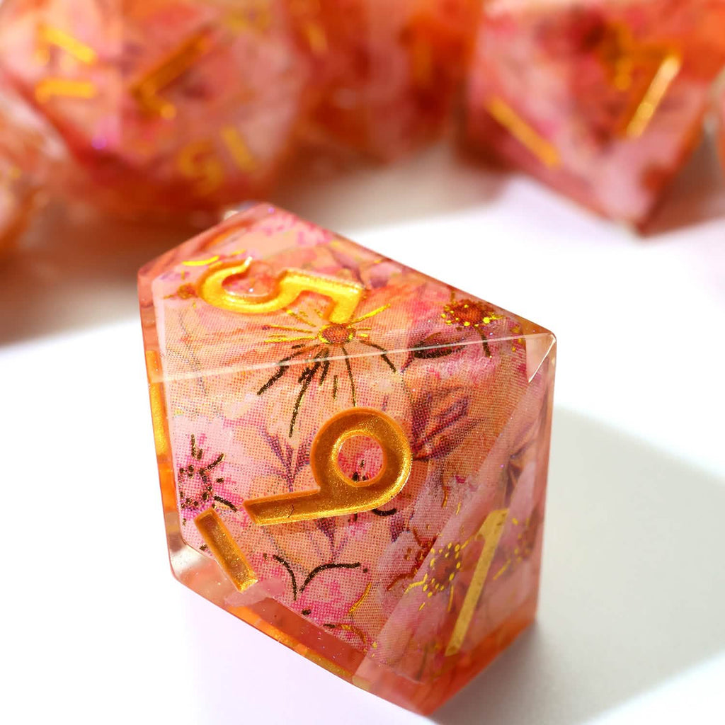 Fey Blossom | Sharp Edge Dice | Resin | 7 Piece Set