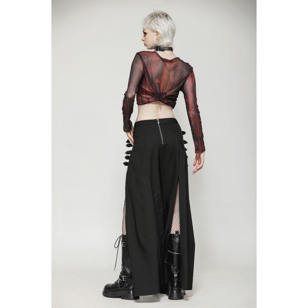 Dark in Love Phoenix Black Slit Maxi Skirt | Goth Faux Leather Buckle