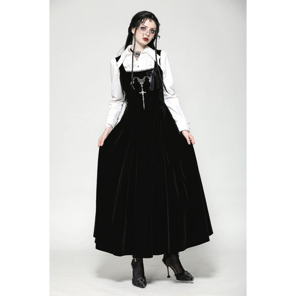 Dark in Love Lux Black Velvet Horn Embroidery Gothic Maxi Dress
